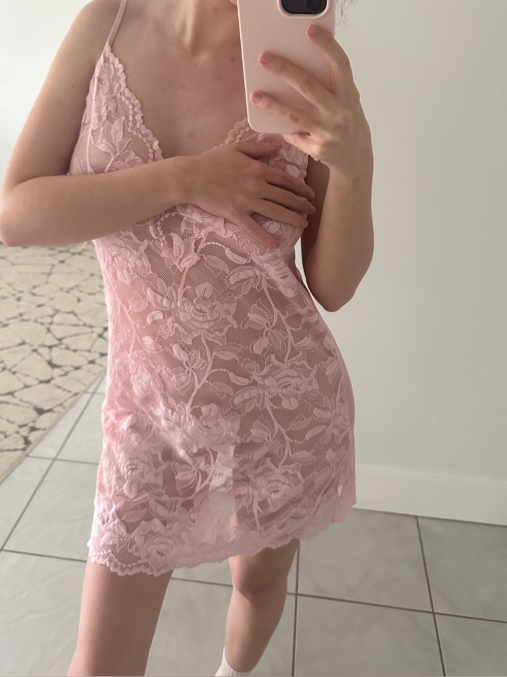Victoria’s Secret Pink Lace Silk Slip Dress Romantic Floral M